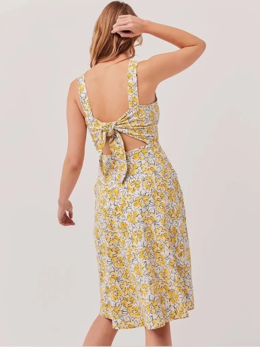 Pact Reverie Jolene Yellow Floral Sun Dress Organic Cotton Bohemian Size Small
